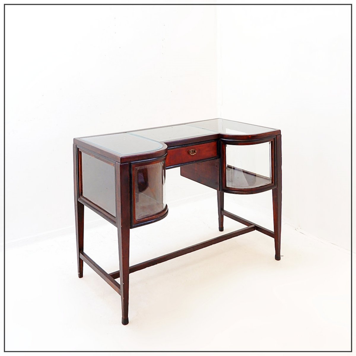 Console Table With Curved Glass Doors – Art Deco Style