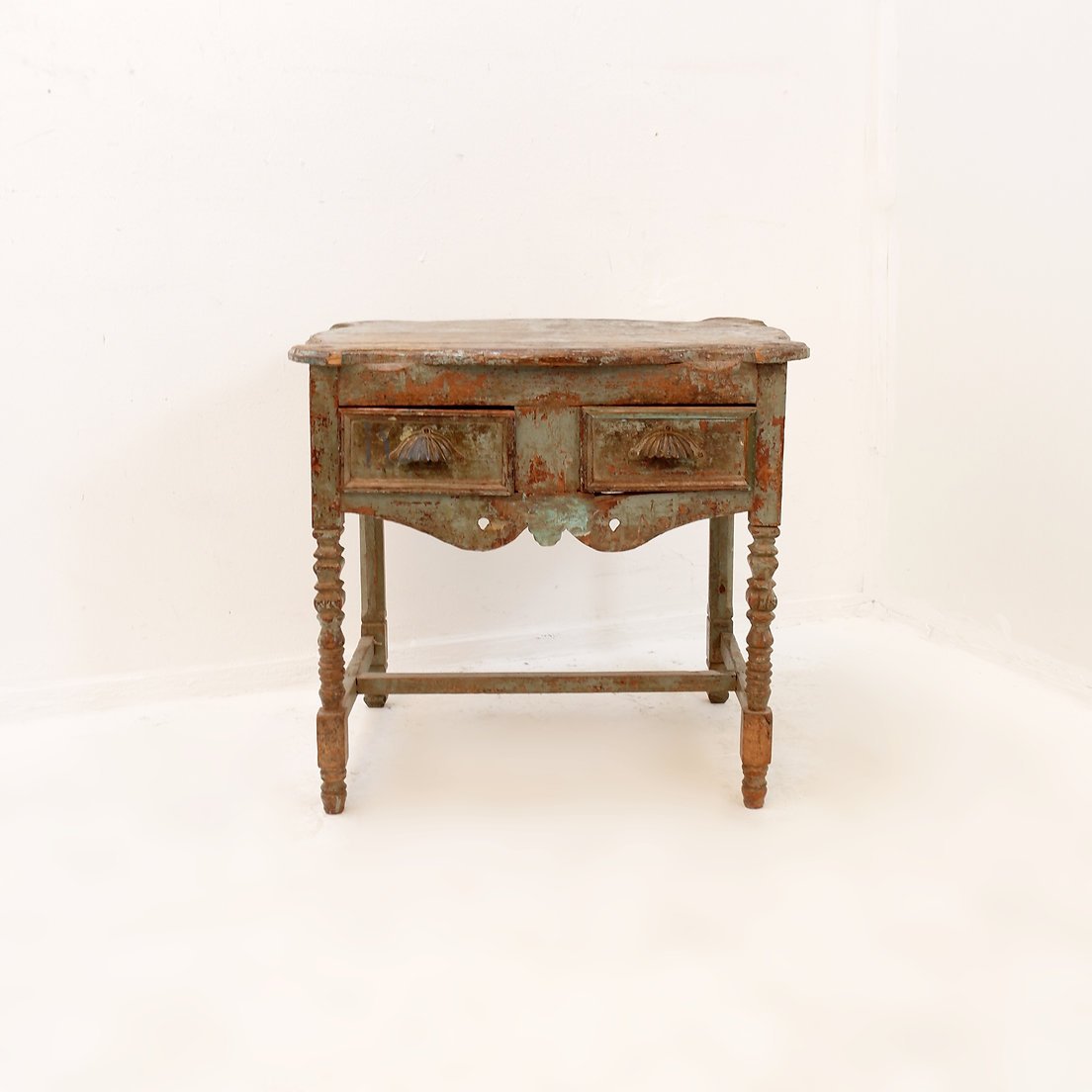 Side Table Made Of Weathered Wood With Two Drawers – 20th Century-photo-2