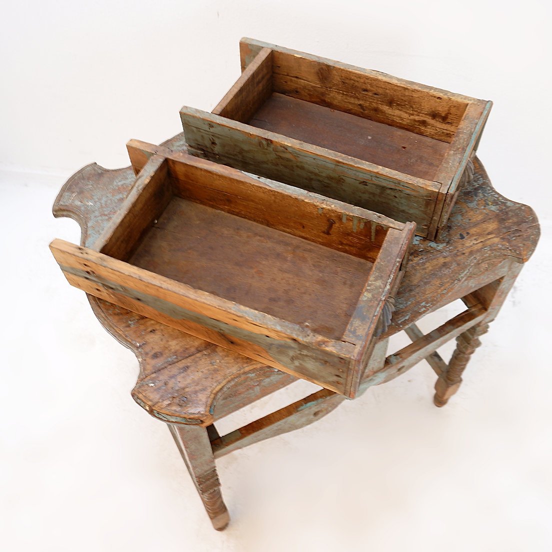 Side Table Made Of Weathered Wood With Two Drawers – 20th Century-photo-4