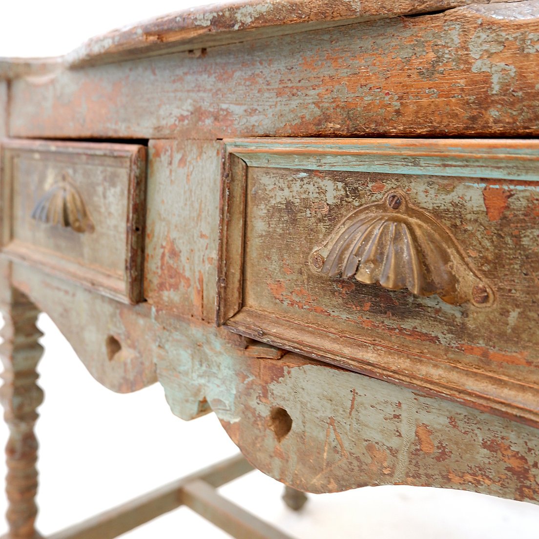 Side Table Made Of Weathered Wood With Two Drawers – 20th Century-photo-2