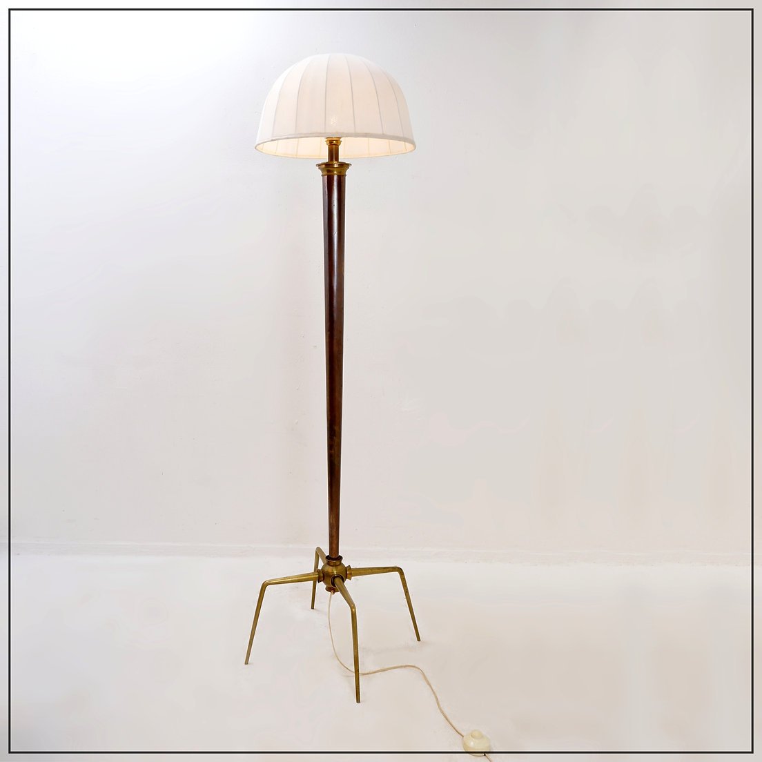 Hollywood Regency Tripod Floor Lamp In Metal With A Bronze And Brass Finish – 1950s