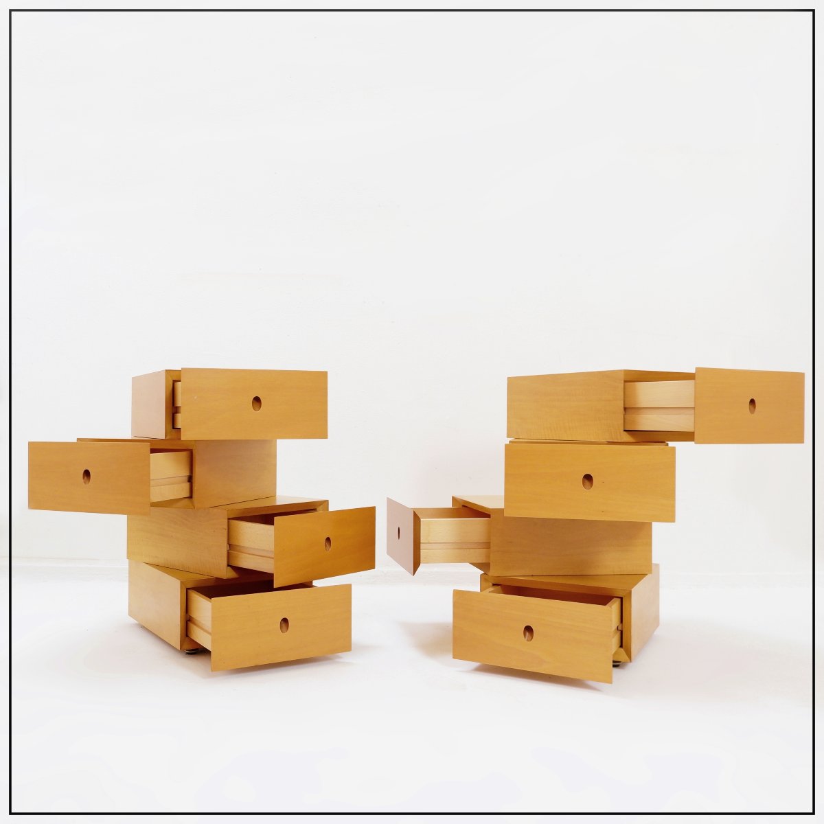 Pair Of Small, Sculptural Swivel Chests Of Drawers. Spain, 1990s.