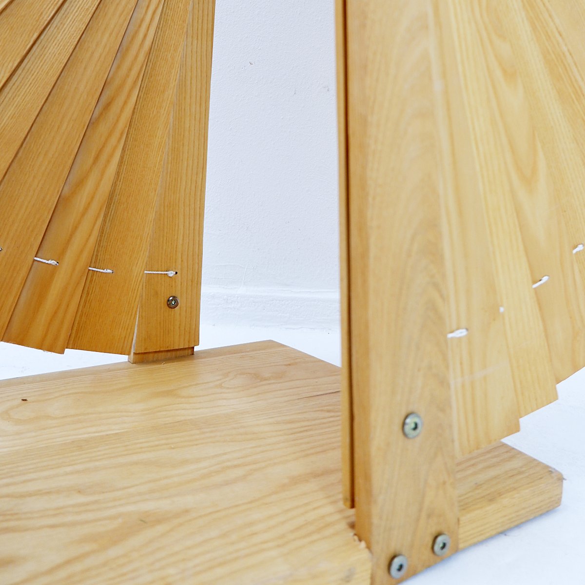 Modern-style Fan-shaped Pine Room Divider, France, 1970s - ø 113 Cm-photo-2