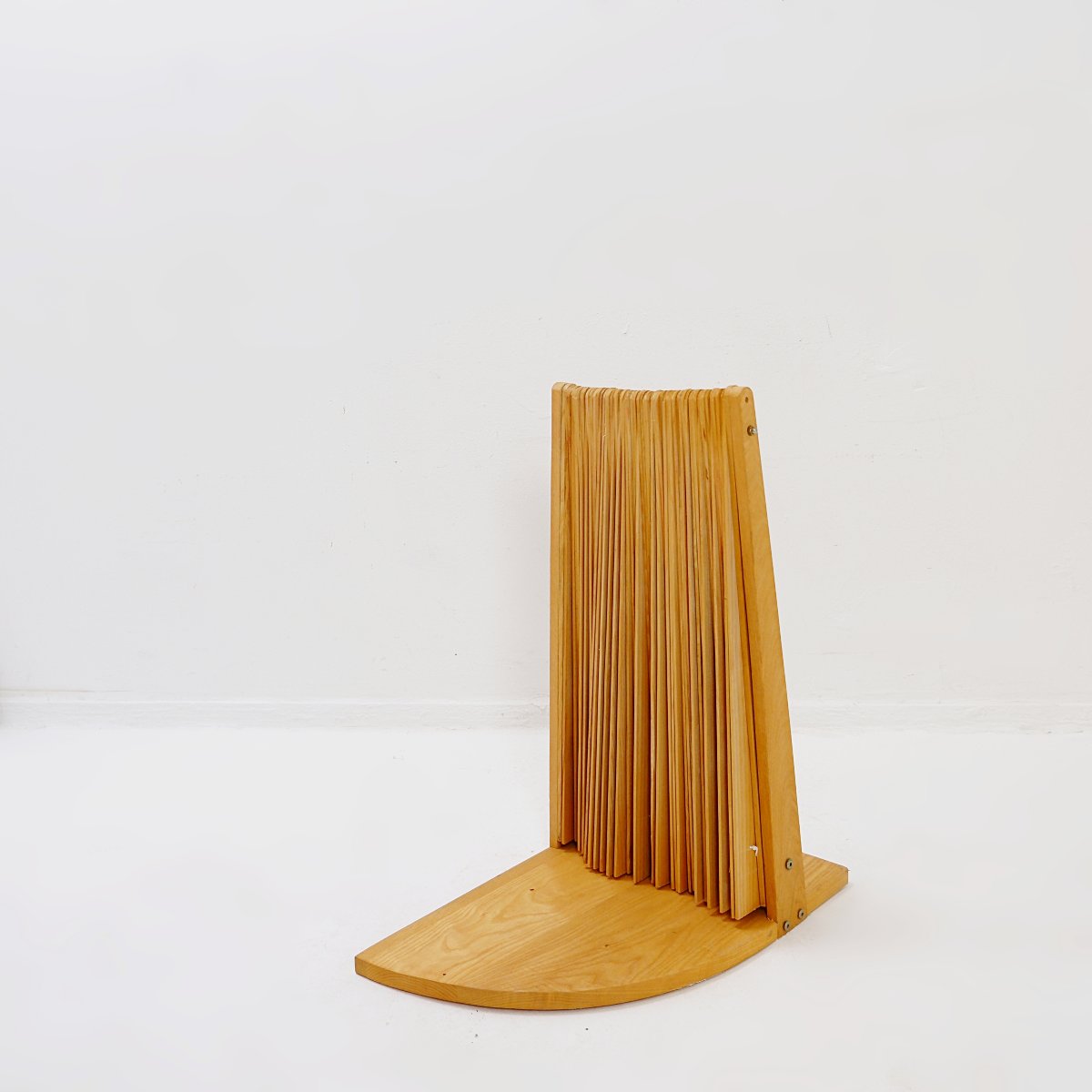 Modern-style Fan-shaped Pine Room Divider, France, 1970s - ø 113 Cm-photo-4