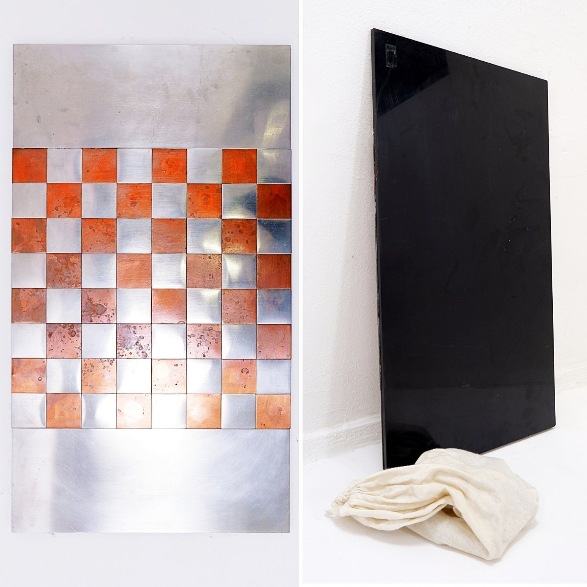 Jeu d'échecs vintage moderniste en chrome et cuivre - Circa 1980-photo-2