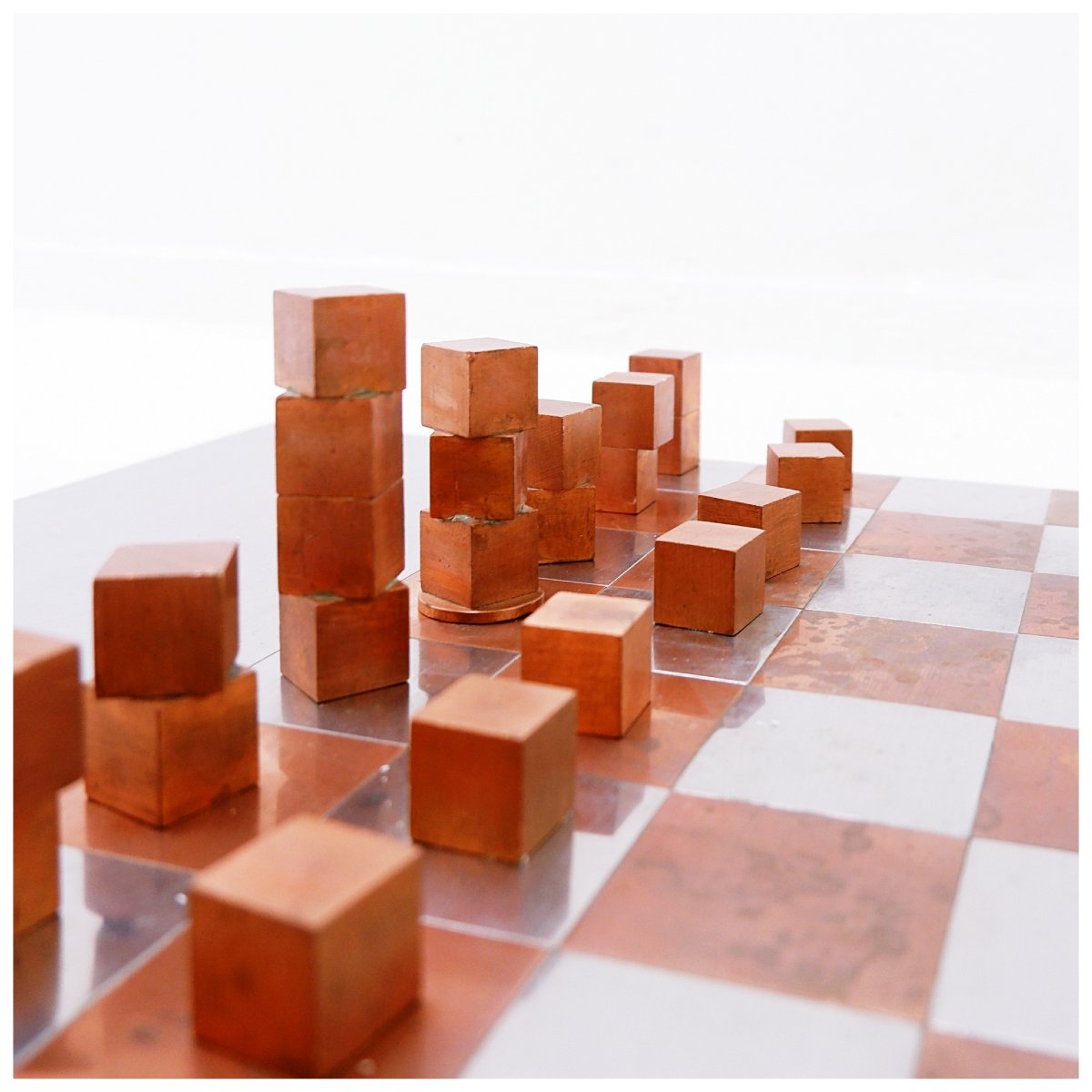 Jeu d'échecs vintage moderniste en chrome et cuivre - Circa 1980-photo-4