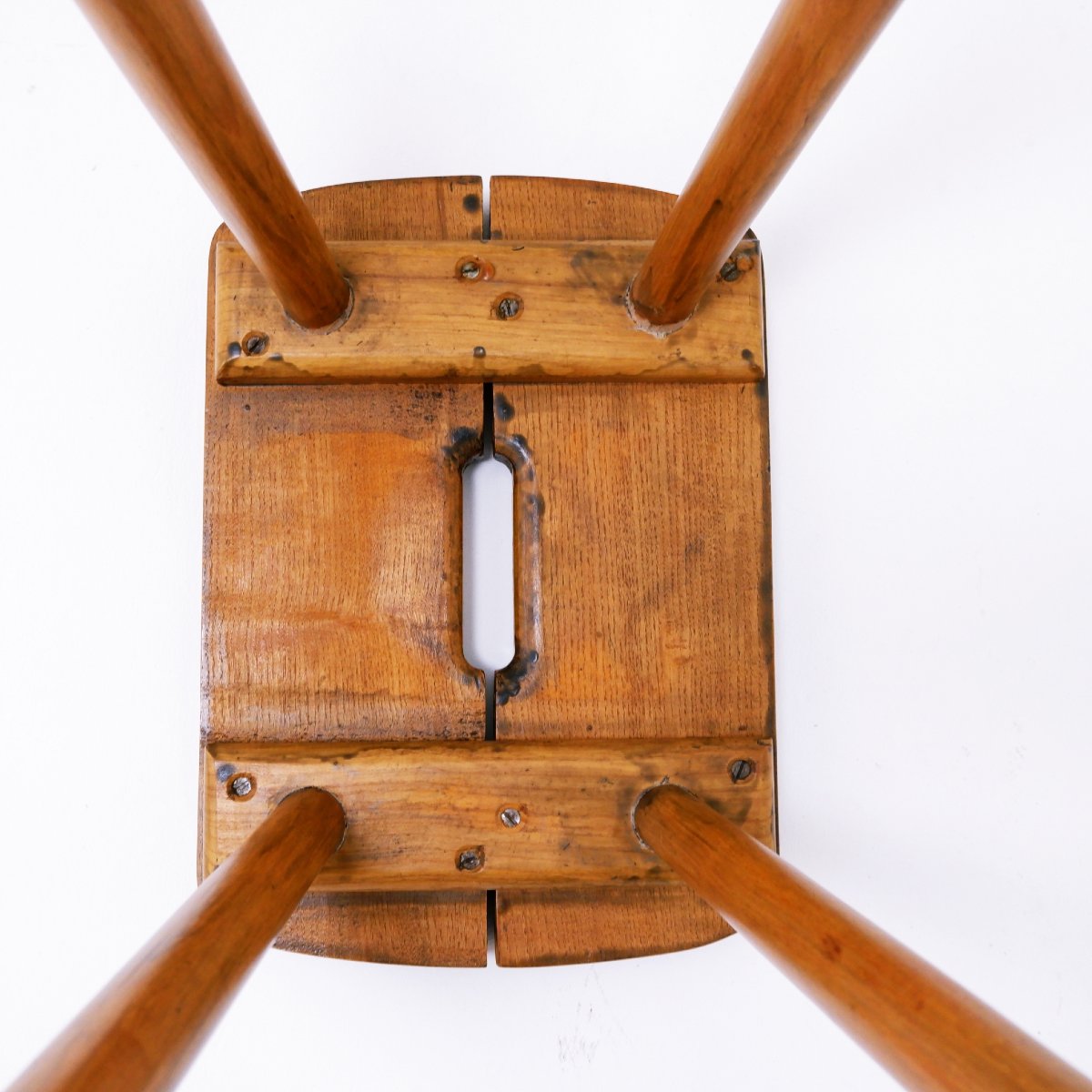 Tabouret rustique en pin massif des années 1960, à quatre pieds.-photo-5