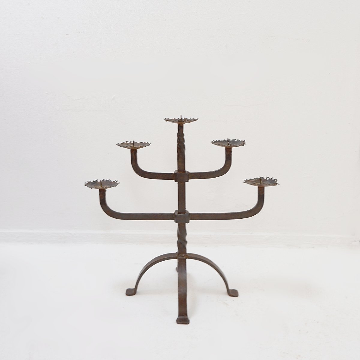 Rustic Five-armed Wrought-iron Candelabra – 1950s-photo-2