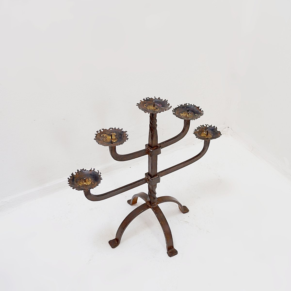 Rustic Five-armed Wrought-iron Candelabra – 1950s-photo-4
