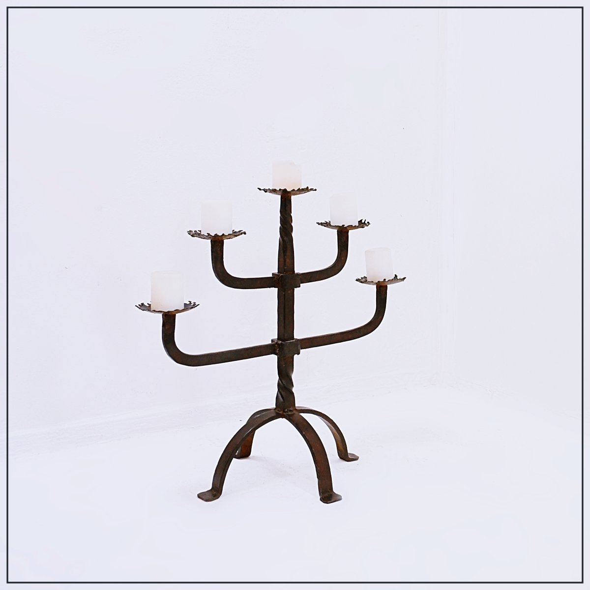 Rustic Five-armed Wrought-iron Candelabra – 1950s