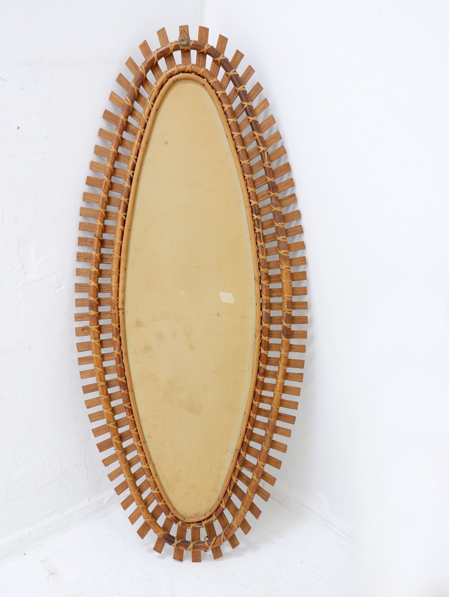 Miroir italien en bambou Style Olaf Von Bohr pour Bonacina - 1960-photo-4