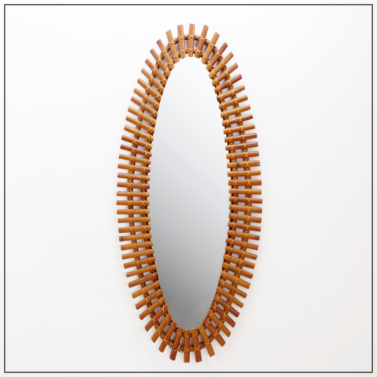 Miroir italien en bambou Style Olaf Von Bohr pour Bonacina - 1960