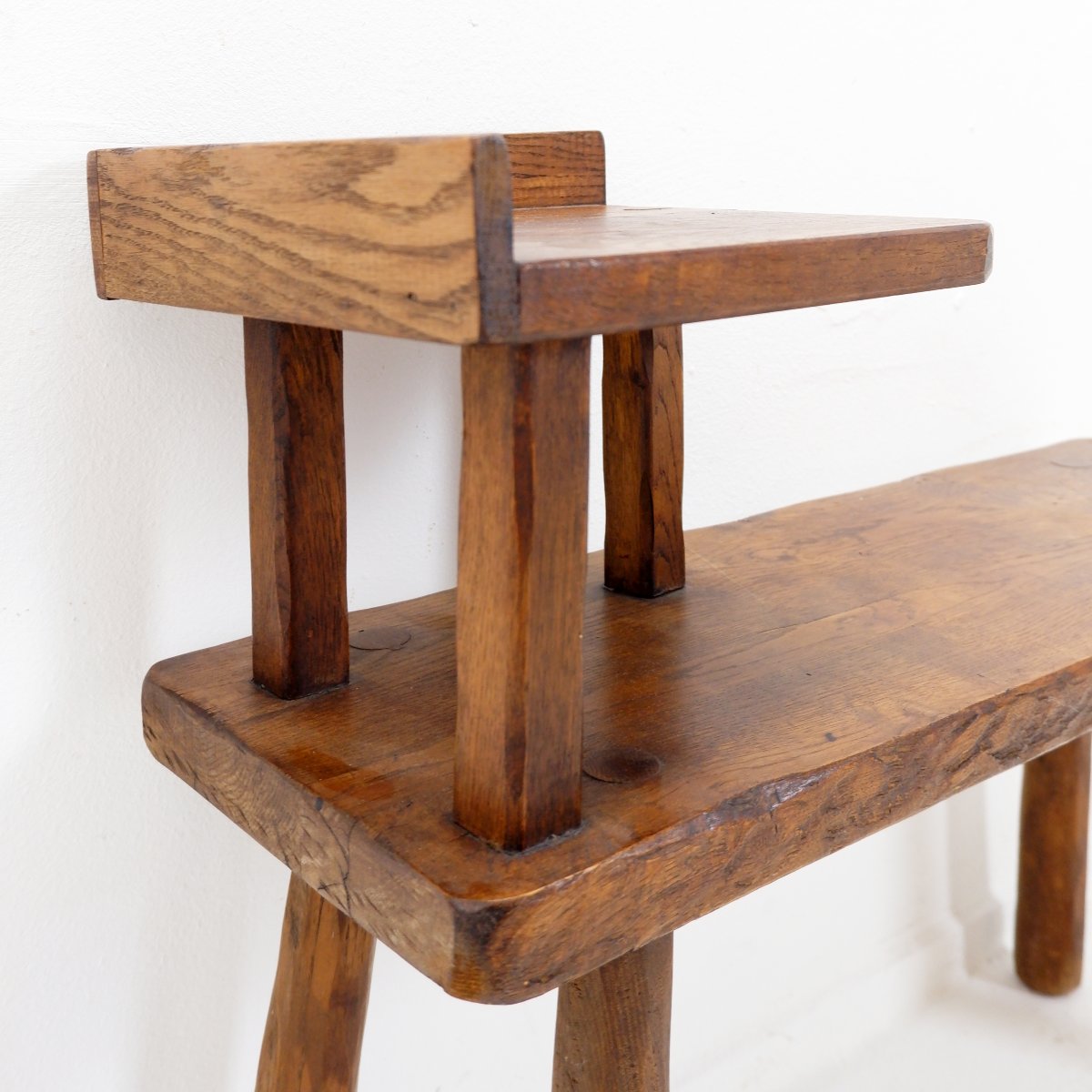 Brutalist-style Solid Wood Telephone Bench—1960s-photo-5