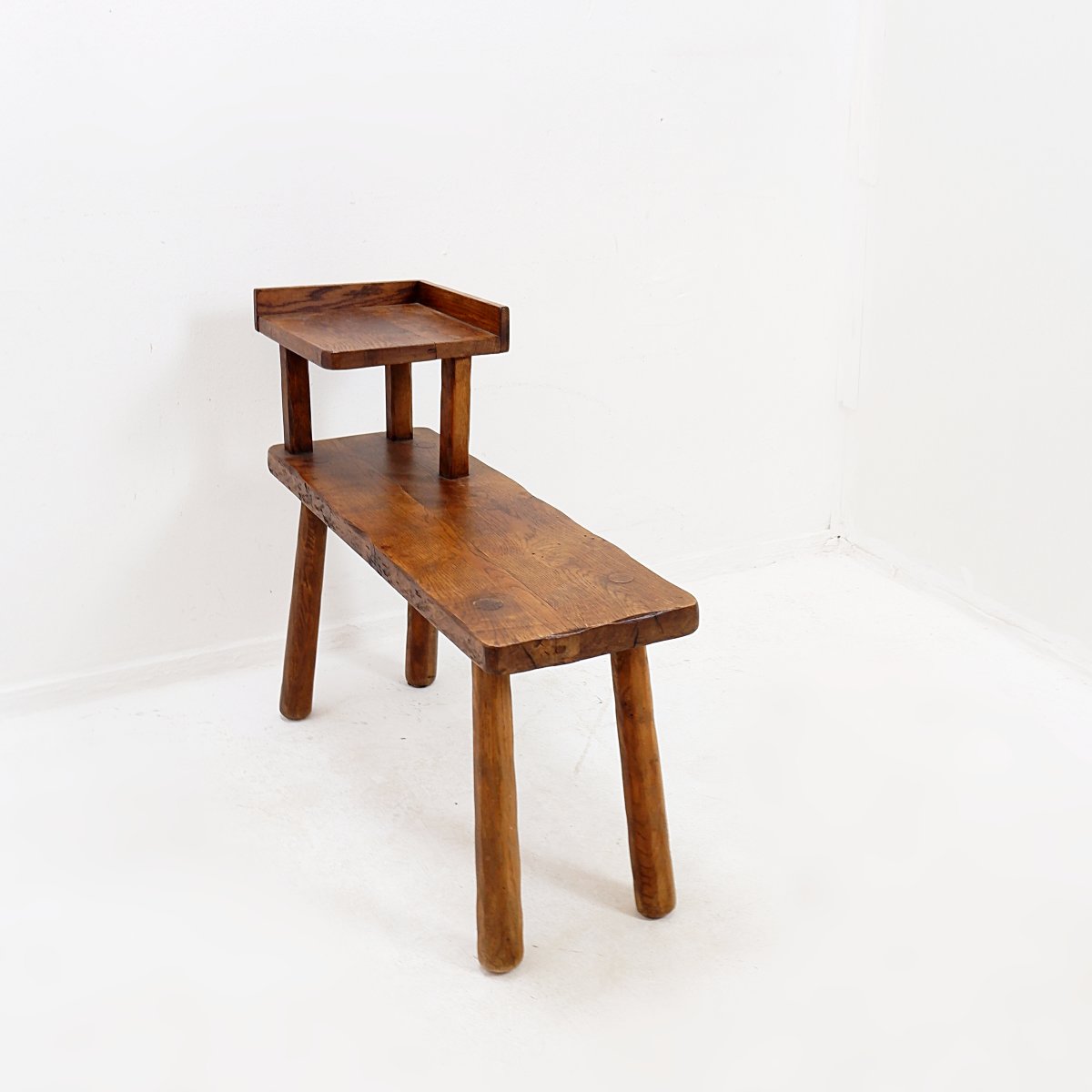 Brutalist-style Solid Wood Telephone Bench—1960s-photo-8