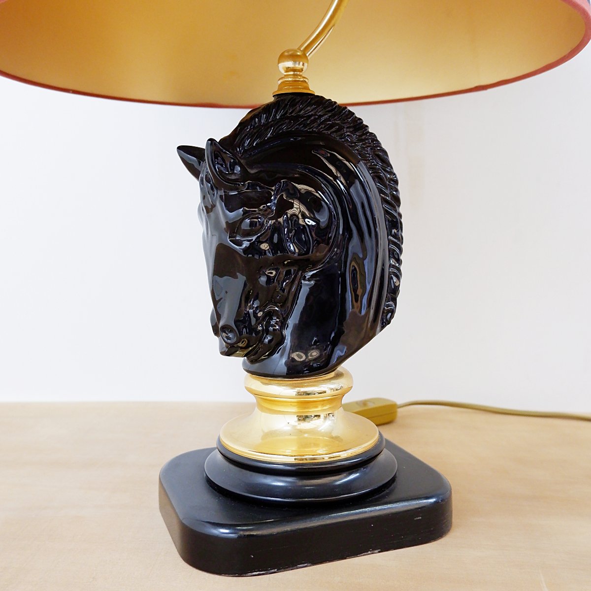 Vintage Black Ceramic Table Lamp Shaped Like A Horse's Head – 1980s-photo-4