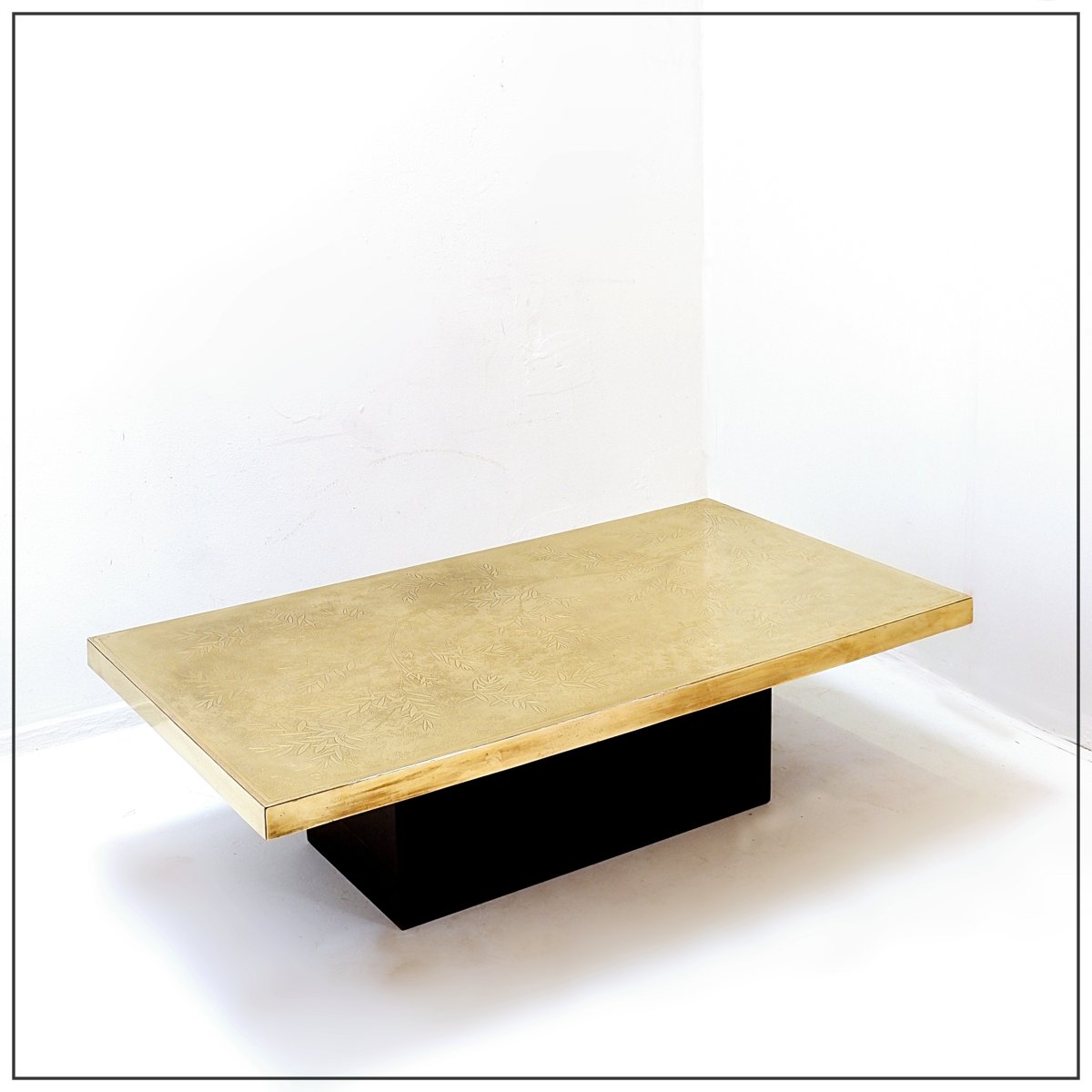 Engraved Brass Coffee Table, Christian Krekels Style, Belgium, 1977