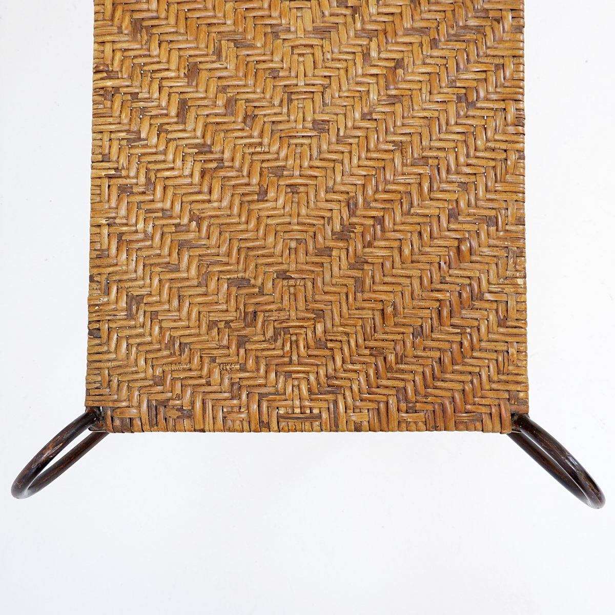 Table basse vintage en fer forgé et rotin tressé - années 1970-photo-6
