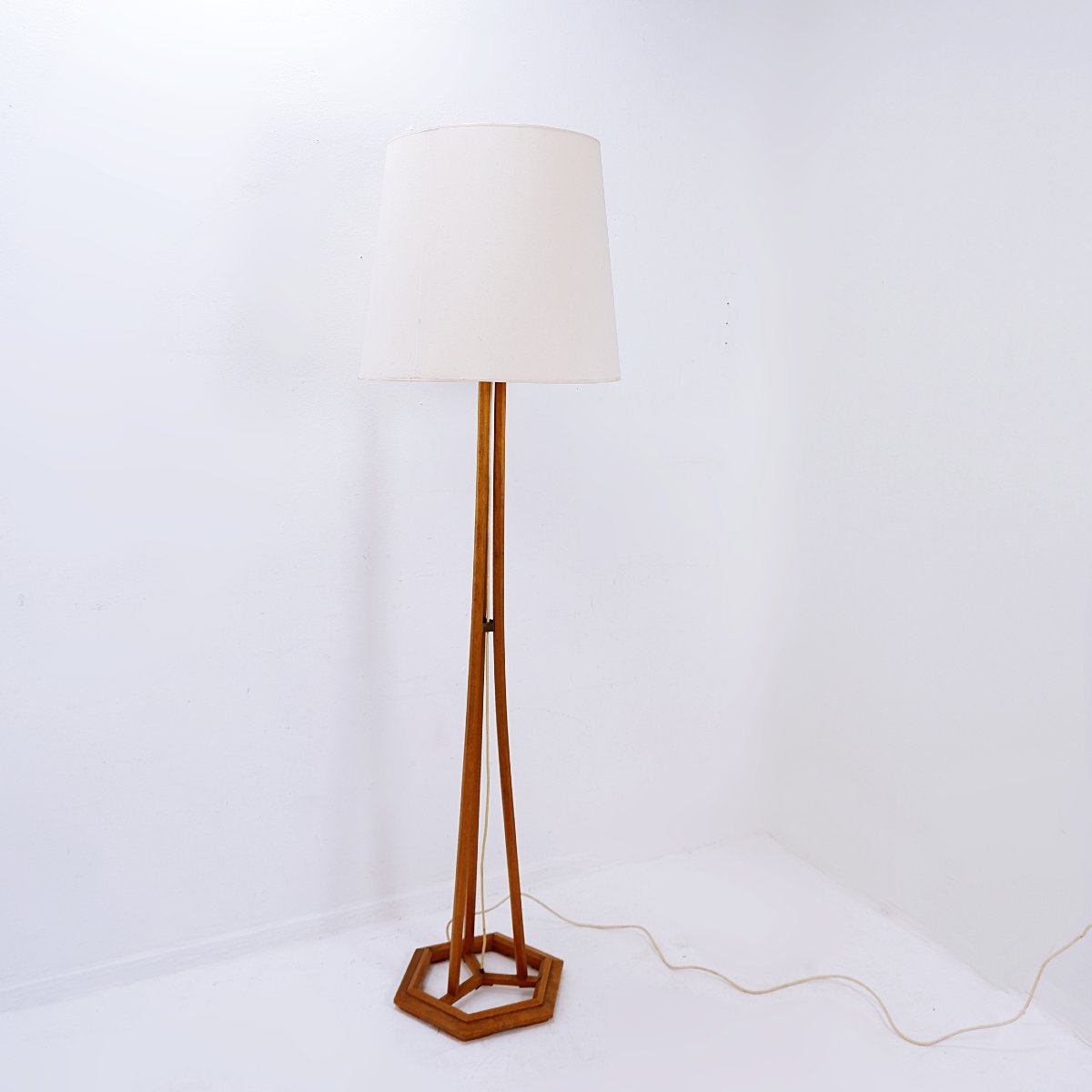 Mid-century-style Wooden Floor Lamp With A Hexagonal Base—1960-photo-4