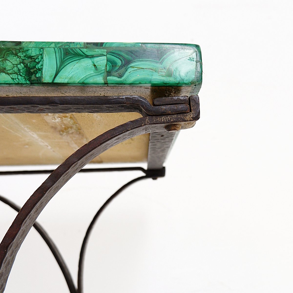 Table basse rectangulaire en malachite avec un piètement en fer forgé - années 1950/60-photo-8
