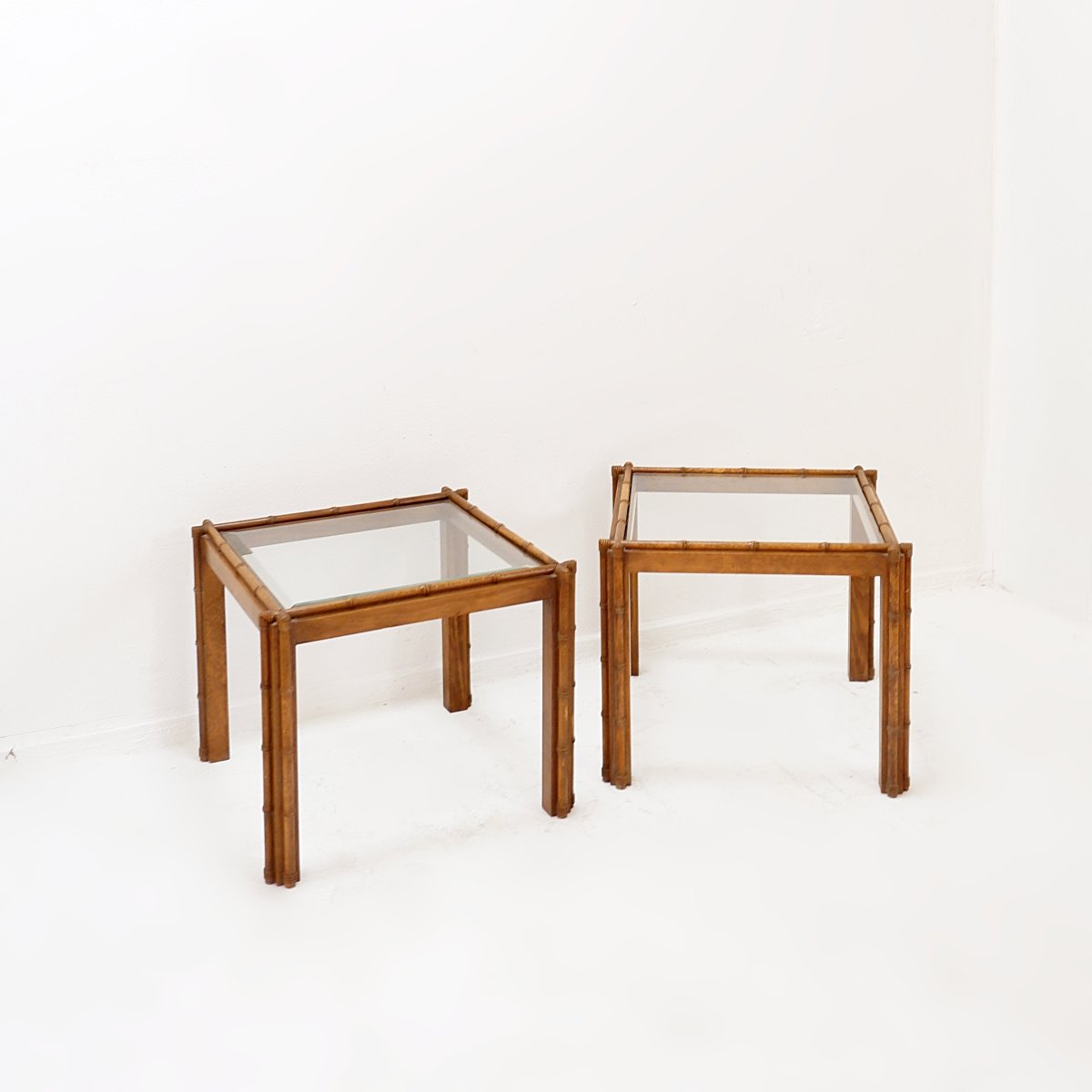 Paire de tables d'appoint en bois imitation bambou - 1970/80-photo-3