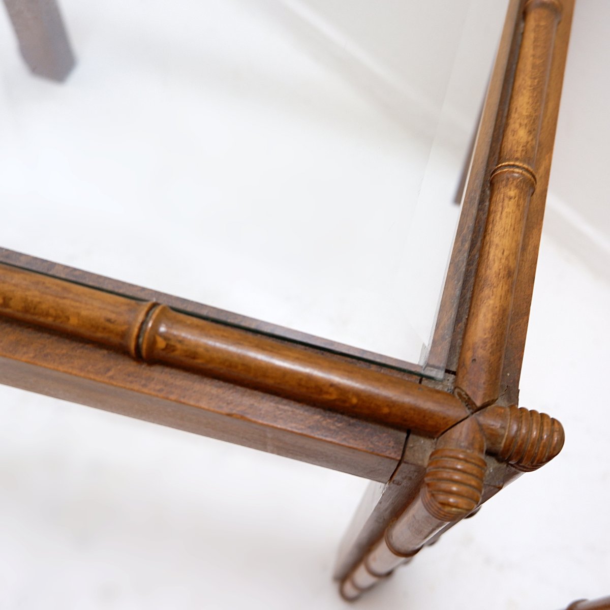 Paire de tables d'appoint en bois imitation bambou - 1970/80-photo-1