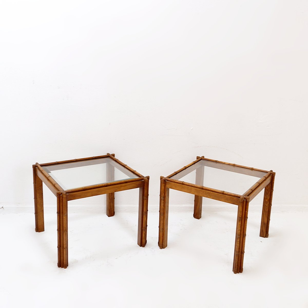 Paire de tables d'appoint en bois imitation bambou - 1970/80-photo-2
