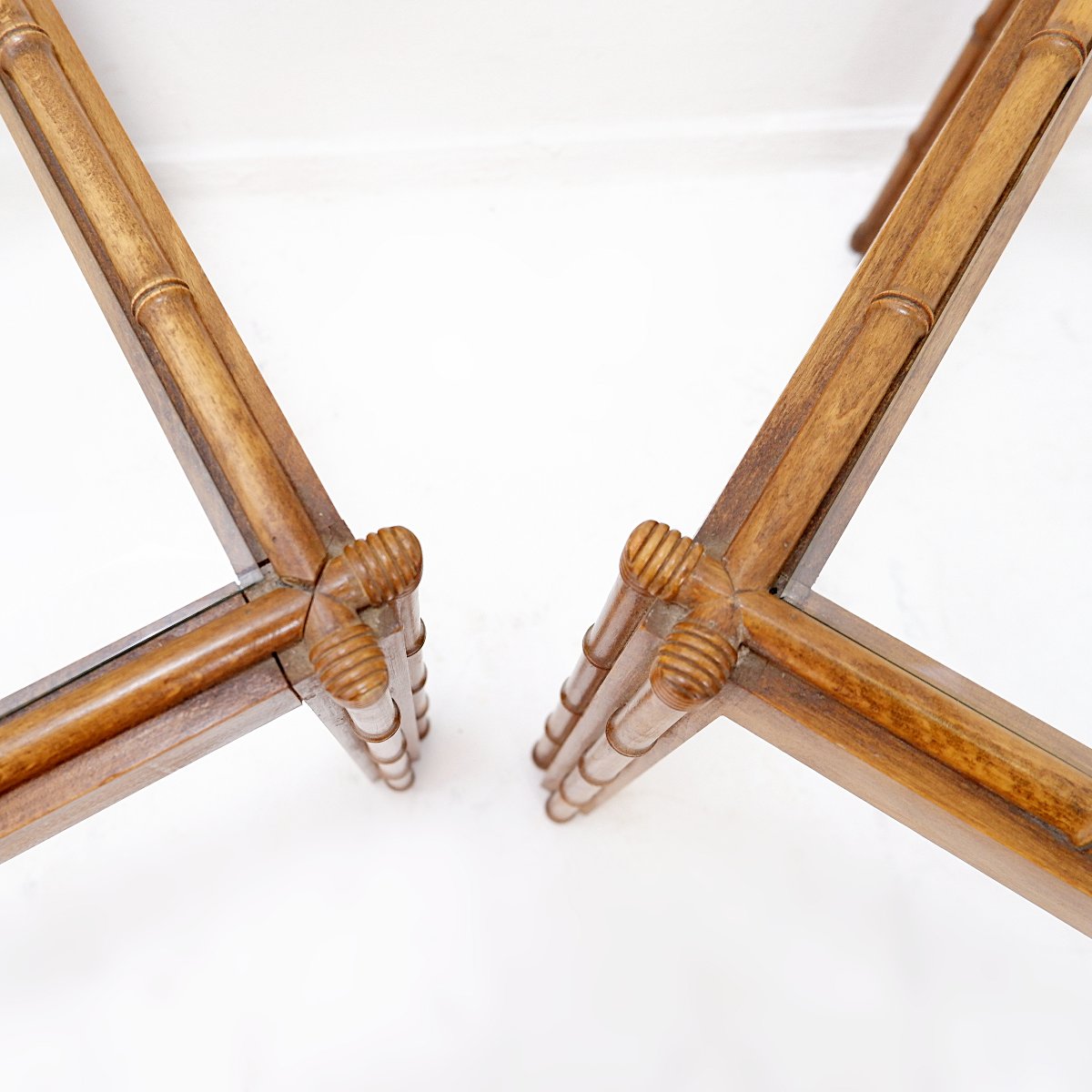 Paire de tables d'appoint en bois imitation bambou - 1970/80-photo-3