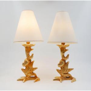 Sculptural Table Lamps With Plant Motifs - G. Mathias, France, 1980s