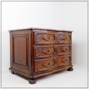 18th Century Sculptural Walnut Chest Of Drawers With Red Marble Top