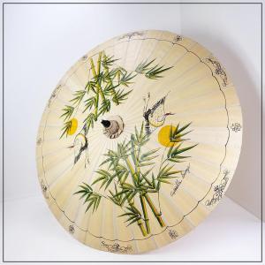 Parasol asiatique peint à la main sur papier de riz - Grues chinoises et bambou Ø 215 cm