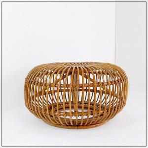 Pouf vintage en rotin style Mid-Century Modern, style Albini, années 1960