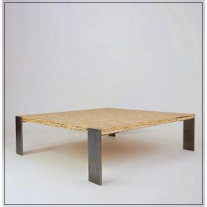 Grande table basse carrée avec plateau en Sorgho