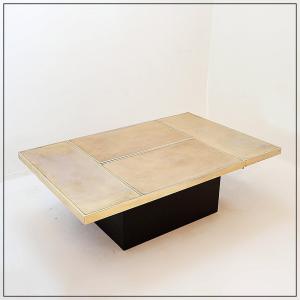 Vintage Belgo Chrome Sliding Coffee Table With Concealed Bar - 1970s