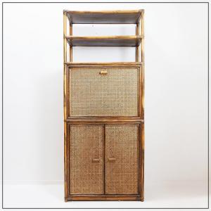 Étagère/Bar en bambou et rotin des années 70