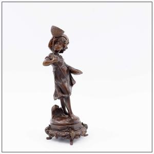 Bronze "Garçon avec un papillon" de l'artiste Auguste Moreau. -  19ème