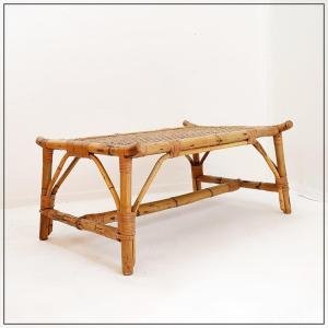Rectangular Bamboo And Rattan Coffee Table - 1960s