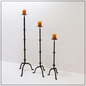 Set Of 3 Brutalist Tripod Candlesticks/candle Holders In Wrought Iron