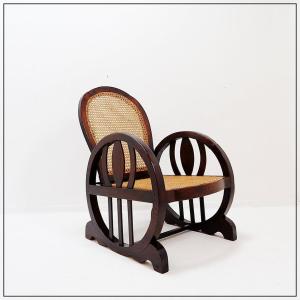 Art Deco Armchairs In Wood, With Caned Seats And Backs, Circa 1930