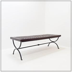  Coffee Table In Solid Wood With Openwork Design And Wrought Iron Legs 
