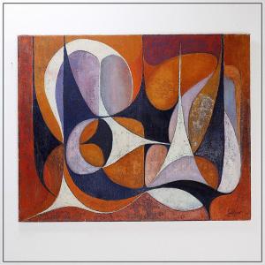 Abstract Oil Painting On Canvas By Gelper Mon (belgium, 1930)
