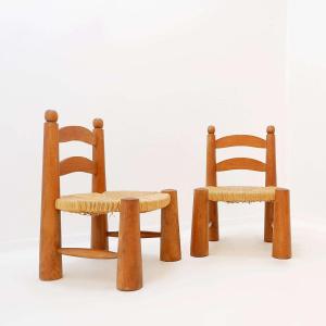 Paire de chaises basses brutalistes dans le style de Charles Dudouyt - années 1960
