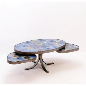 Table basse ovale de Georges Pelletier pour La Roue Vallauris - France, 1970