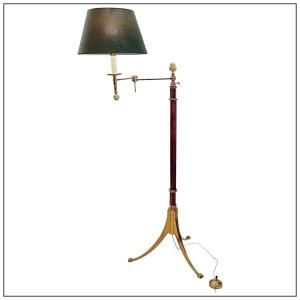 Brass And Wood Library Or Reading Lamp, Mid-20th Century.