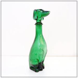 Carafe en verre vert moulé - modèle « Teckel » – Empoli, Italie, années 1960