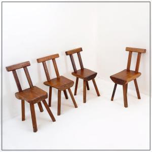 Set Of 4 Brutalist Chairs By Mobichalet (belgium, 1950s–1960s)