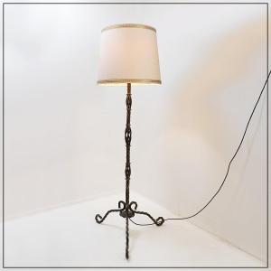Vintage Twisted Wrought-iron Floor Lamp In A Rustic Brutalist Style—1950s