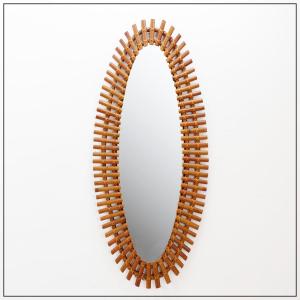 Miroir italien en bambou Style Olaf Von Bohr pour Bonacina - 1960