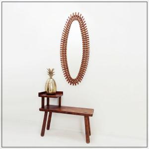 Banc téléphonique en bois massif de style brutaliste - années 1960