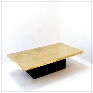Engraved Brass Coffee Table, Christian Krekels Style, Belgium, 1977