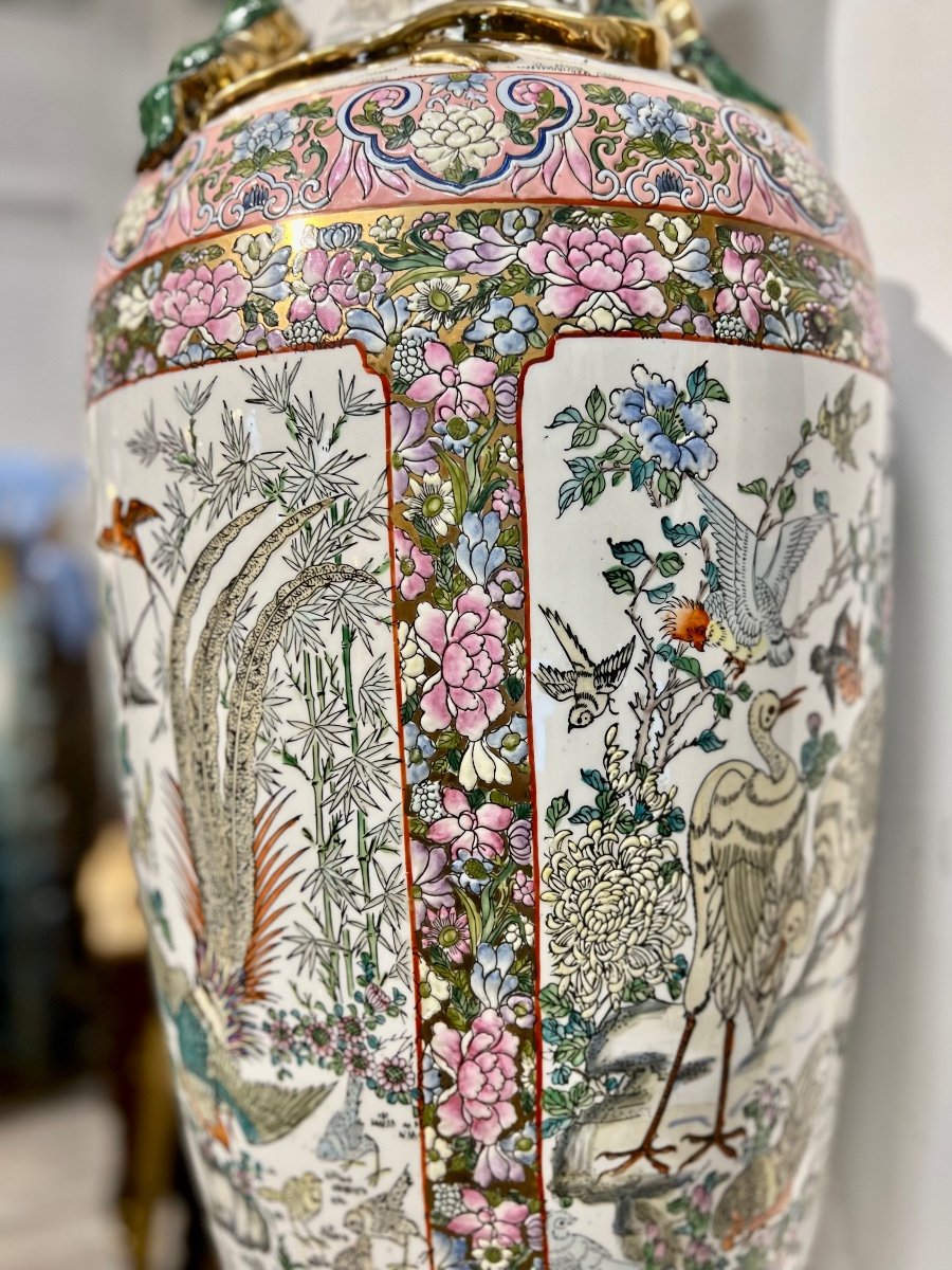 Imposing Polychrome Vase From China Signed-photo-2